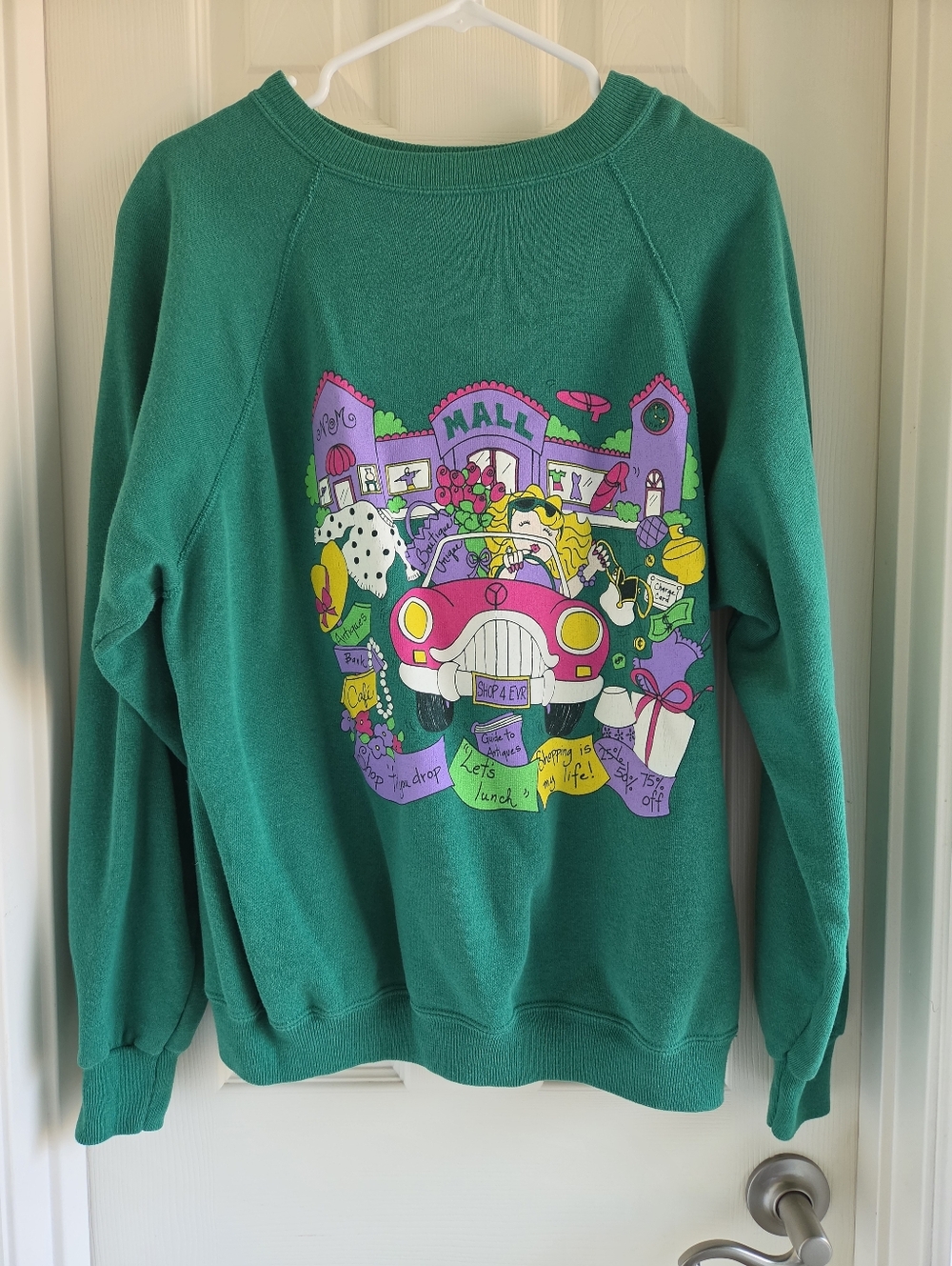 Vintage 90s Hanes Mall "Shop 4 Ever" Sweatshirt Green Graphic Crewneck XL